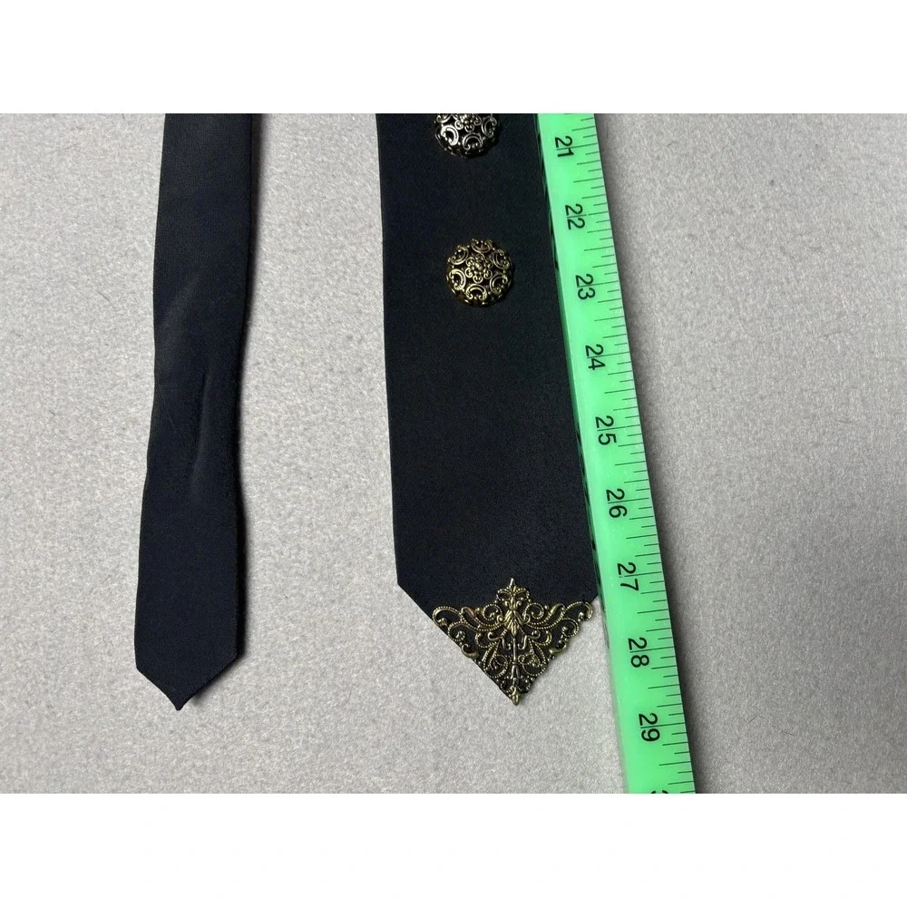 Vintage Express Tie Mens One Size Black Metal Medallion Polyester Necktie 80s